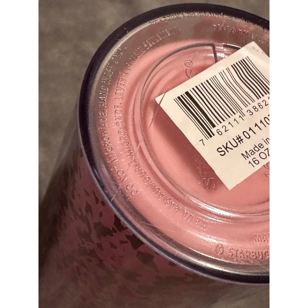 Starbucks Pink Rose Gold Foil Splatter Acrylic Tumbler 16oz Travel Mug